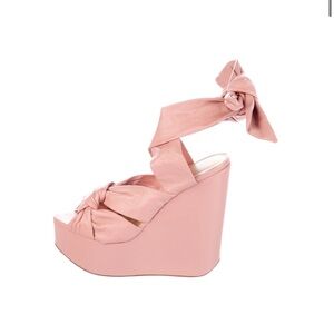 Alexandre Birman Pink Knotted Leather Wedge Sandals
